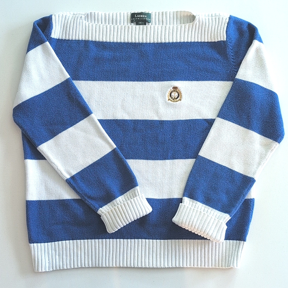 Ralph Lauren Bold Blue and White Crew Neck Sweater